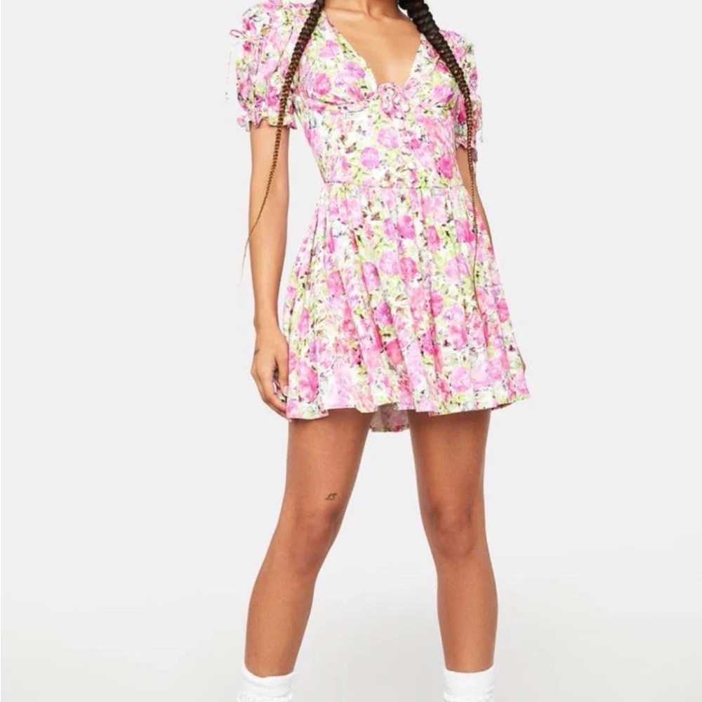 Floral Pink Dress puff sleeve and corset